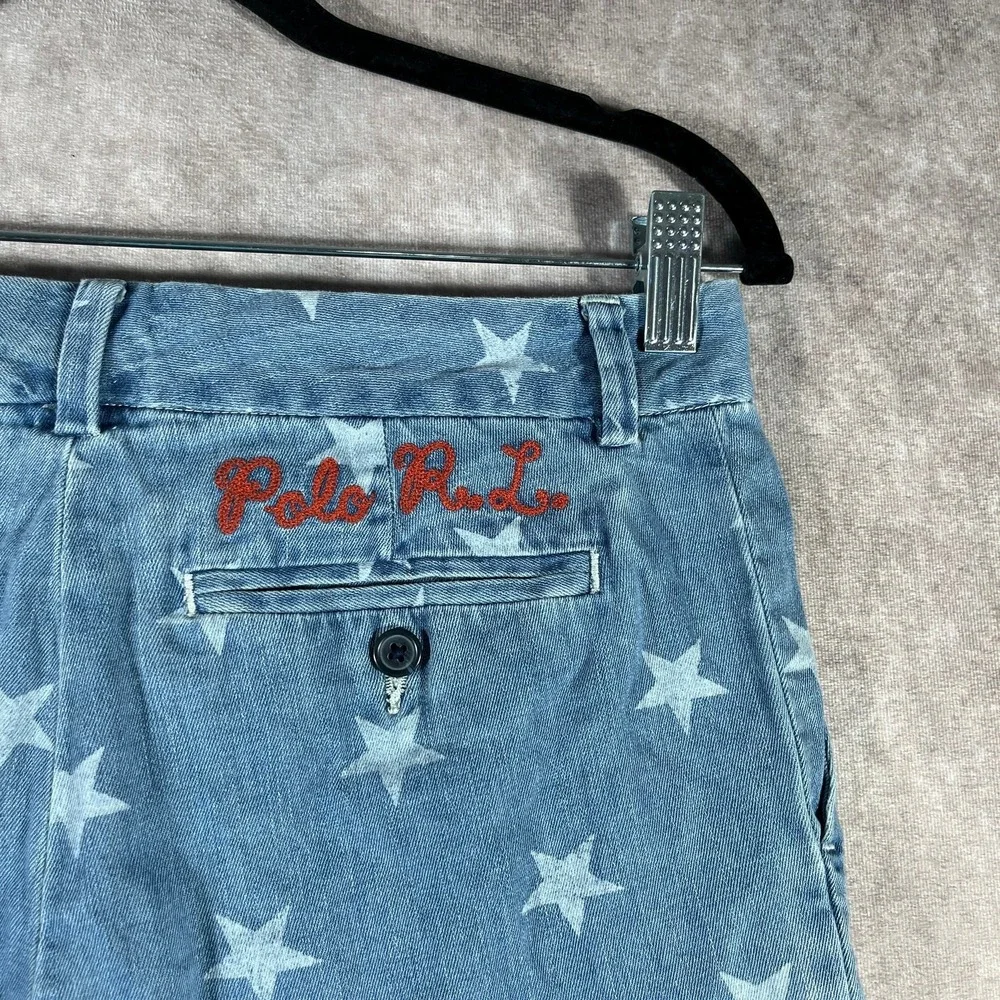 Polo Ralph Lauren Shorts Boys 18 Blue Star Print Chambray Denim‎ Bermuda Chino
